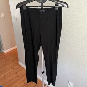 EILEEN FISHER BLACK WASHABLE STRETCH CREPE SLIM ANKLE PANTS W/ WIDE BAND SMALL